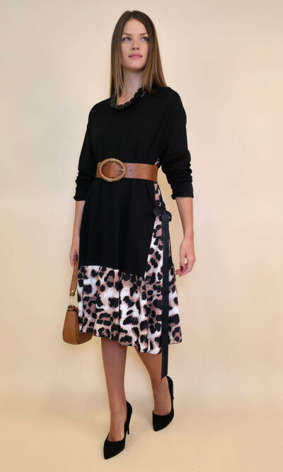 Haljina 56 Ogallala - felpa UN black/tesutto mašne bok - Leopard brown
