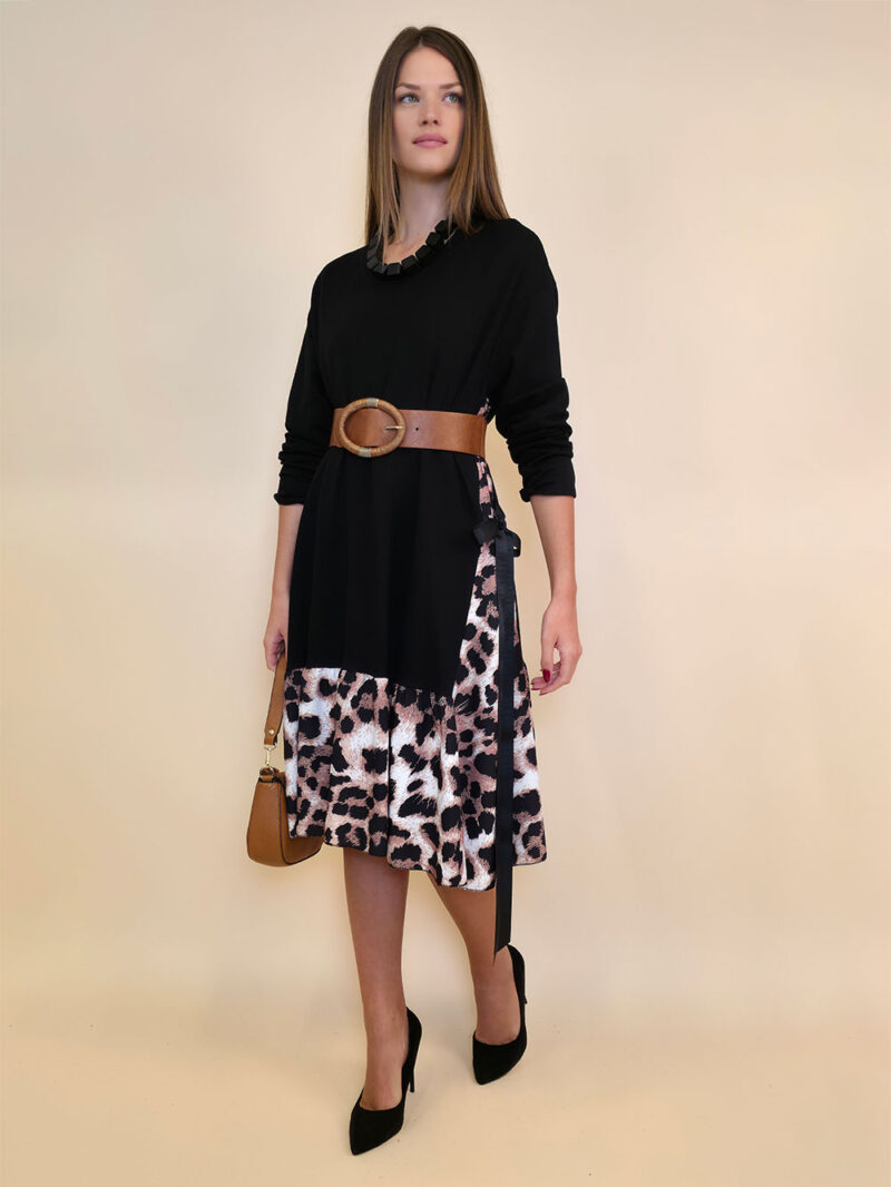 Haljina 56 Ogallala - felpa UN black/tesutto mašne bok - Leopard brown