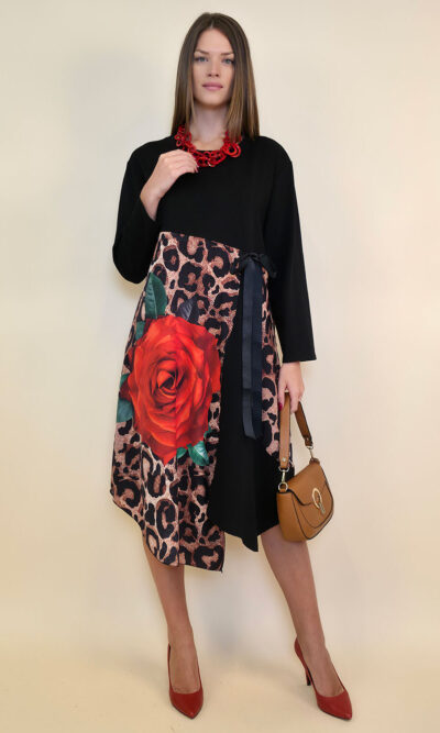 Haljina 52 Merna - felpa/print mašna - Big Rose Animal