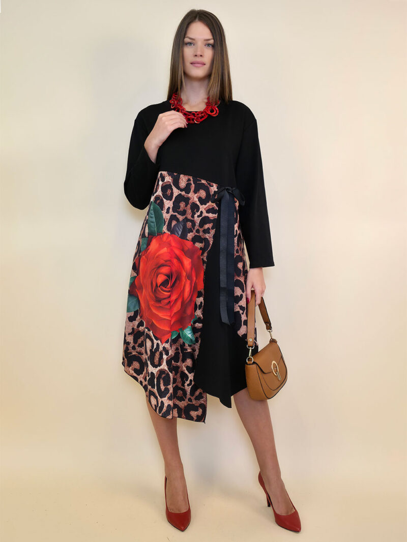 Haljina 52 Merna - felpa/print mašna - Big Rose Animal