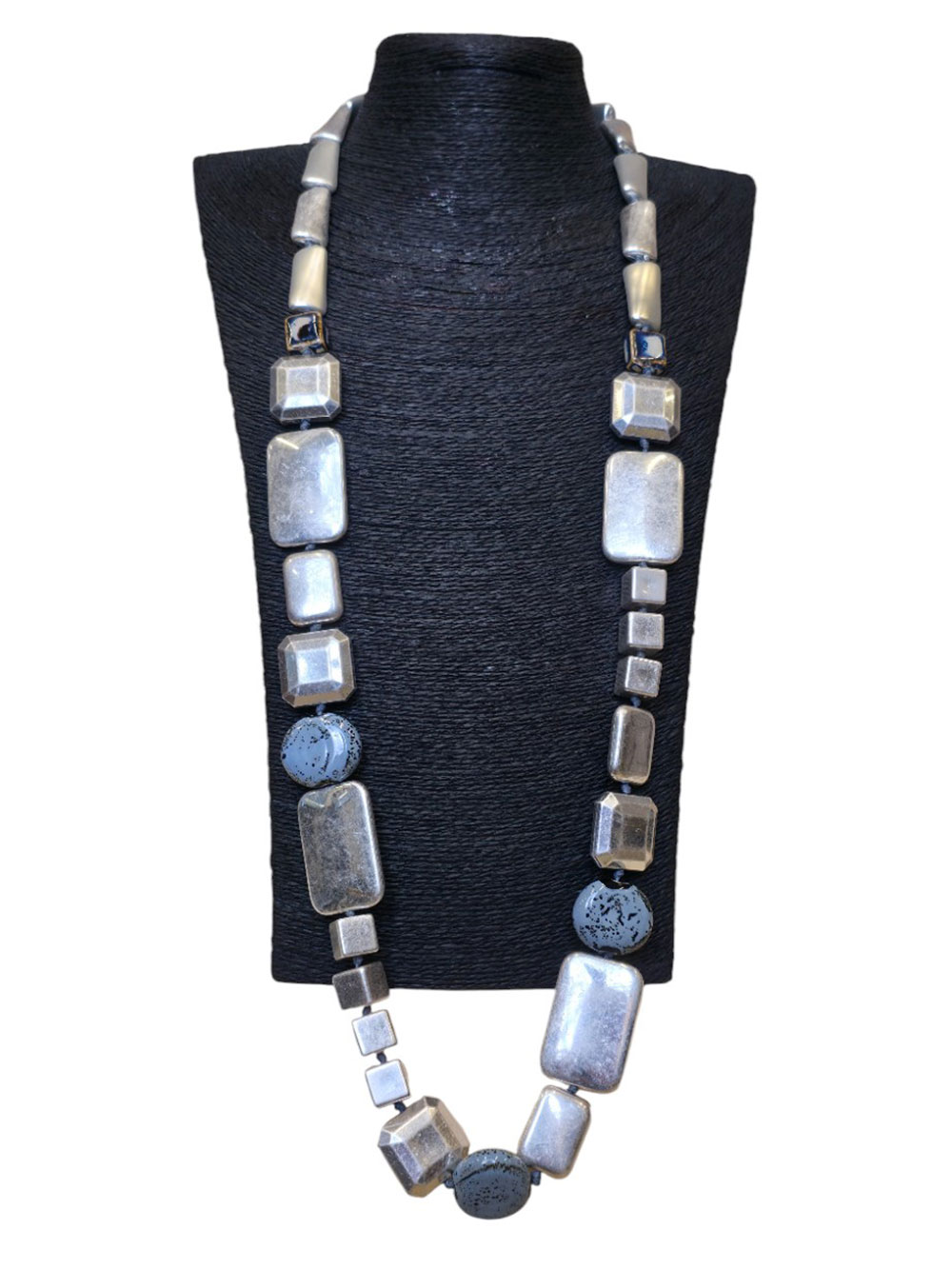 Ogrlica 32 - E pločice/kockice long - silver