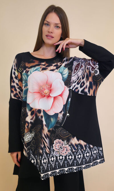 Tunika 42 Ponca - felpa/print cif džep - Water Peony