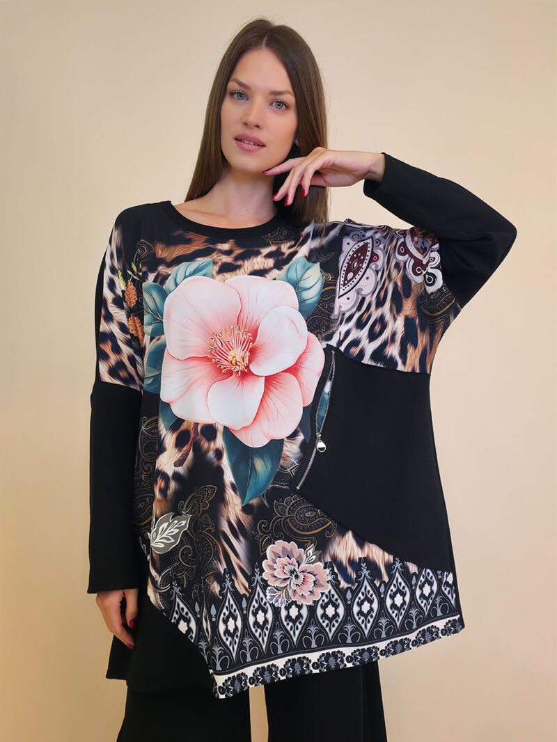 Tunika 42 Ponca - felpa/print cif džep - Water Peony