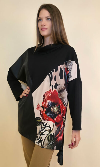 Tunika 48 Black Wings - felpa/ecco leather/print - Animal Poppies