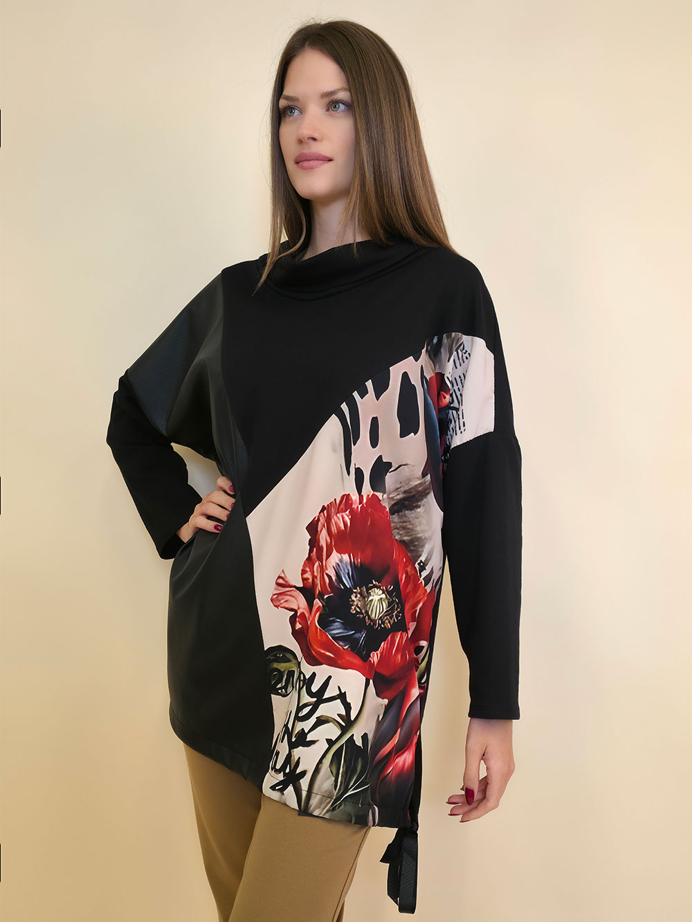 Tunika 48 Black Wings - felpa/ecco leather/print - Animal Poppies