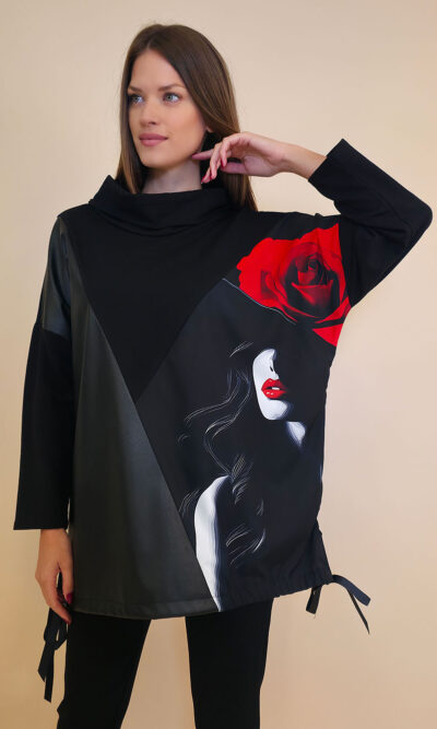 Tunika 48 Black Wings - felpa/ecco leather/print - Red Lips/Rose