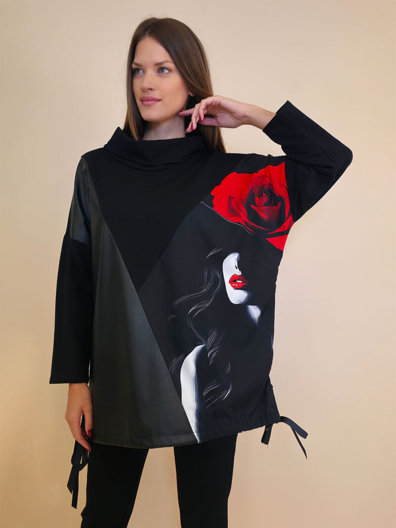 Tunika 48 Black Wings - felpa/ecco leather/print - Red Lips/Rose