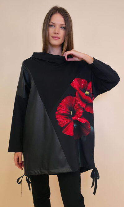 Tunika 48 Black Wings - felpa/ecco leather/print - Poppies Red