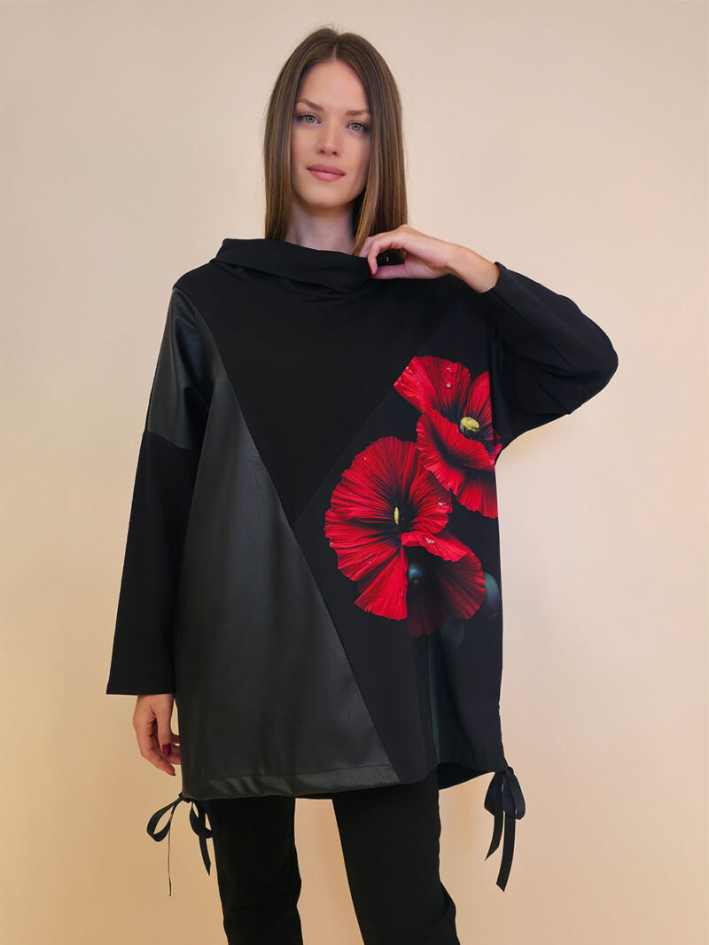 Tunika 48 Black Wings - felpa/ecco leather/print - Poppies Red