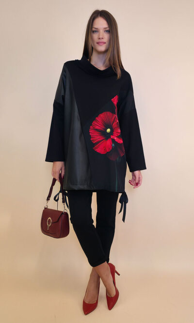 Tunika 48 Black Wings - felpa/ecco leather/print - Poppies Red