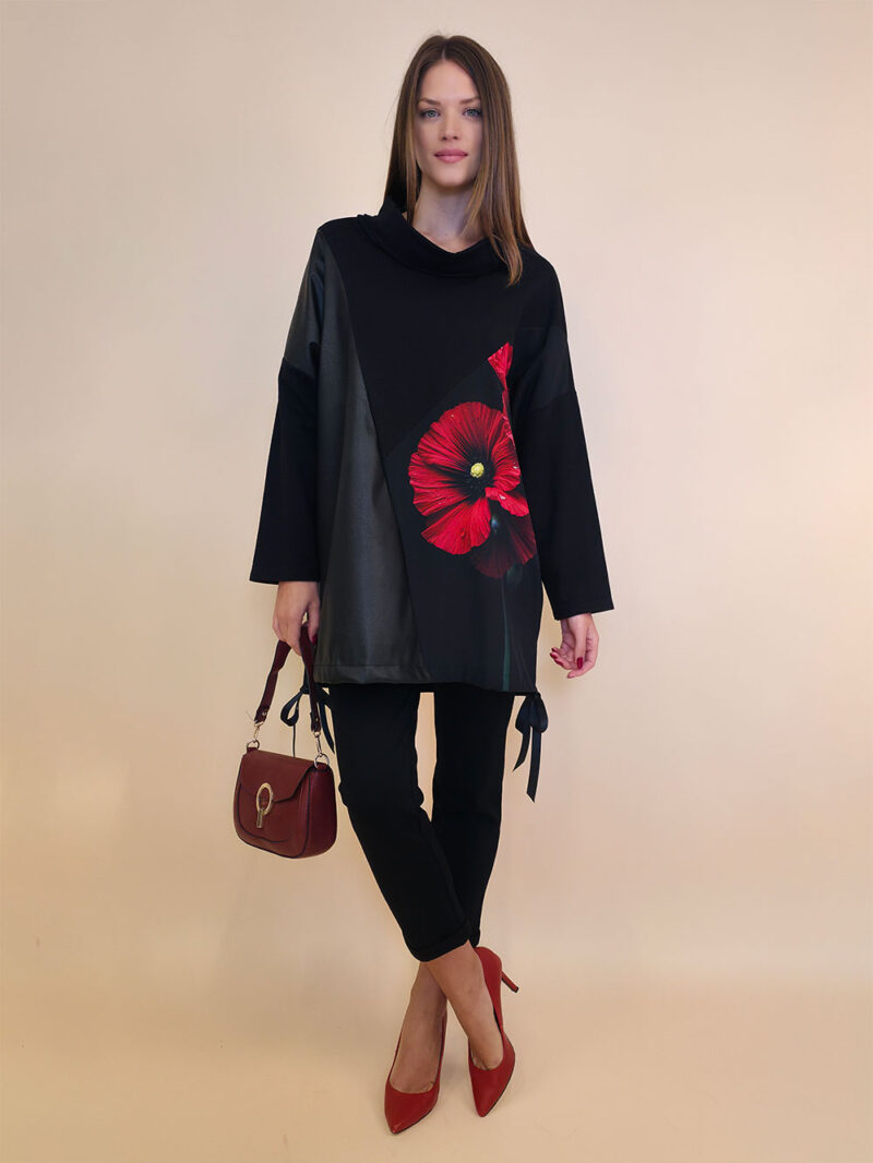 Tunika 48 Black Wings - felpa/ecco leather/print - Poppies Red
