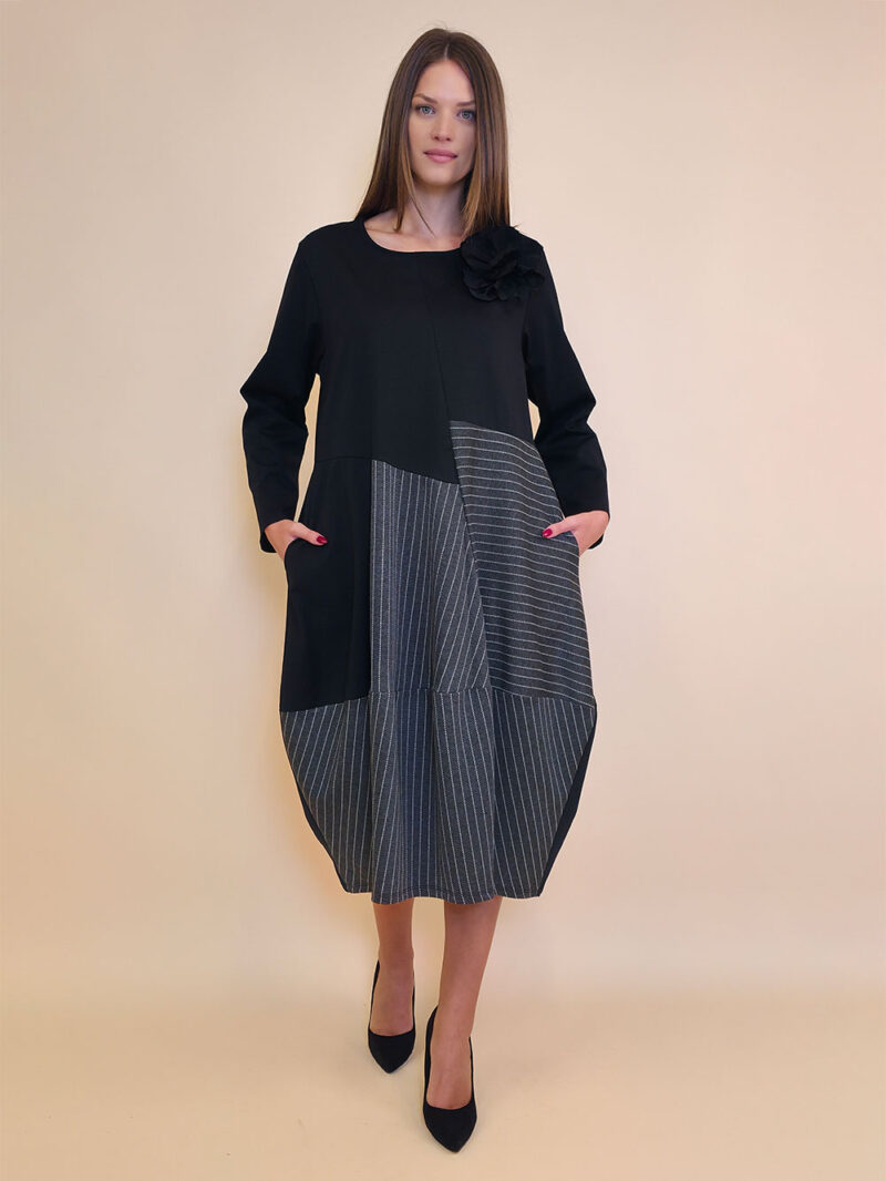 Haljina+cvijet 72 Nemaha - jersey UN+jersey stripes - black/grey