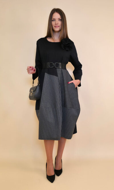 Haljina+cvijet 72 Nemaha - jersey UN+jersey stripes - black/grey