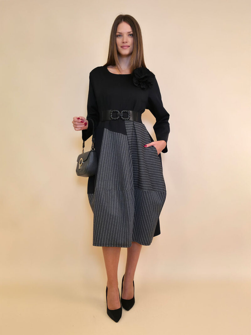 Haljina+cvijet 72 Nemaha - jersey UN+jersey stripes - black/grey