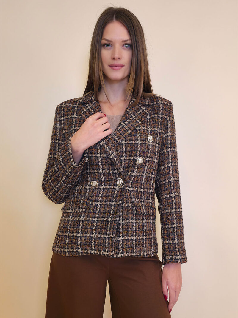 Sako 72 Clemson - cotton boucle karo - brown/beige