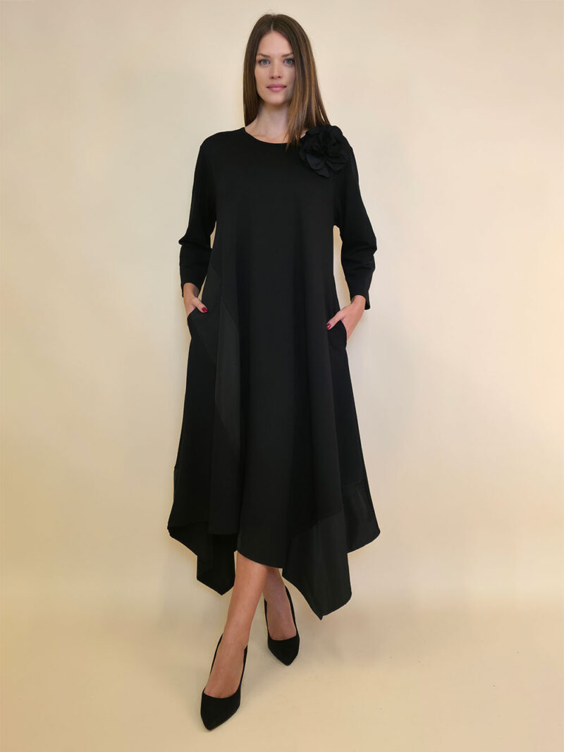 Haljina+cvijet 64 Kasandra - cotton felpa/taft UN - black