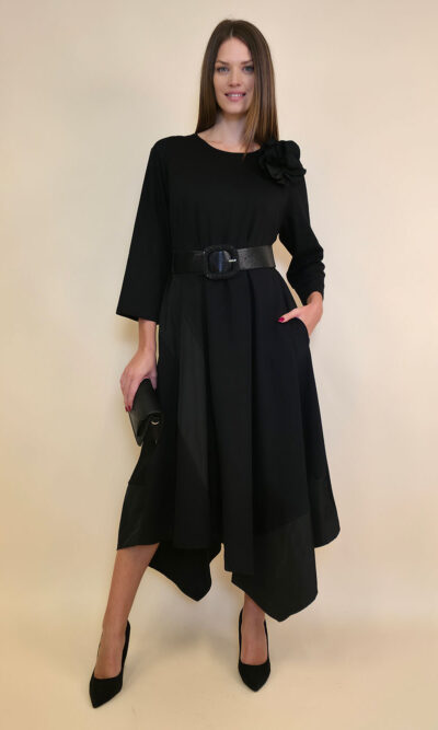 Haljina+cvijet 64 Kasandra - cotton felpa/taft UN - black