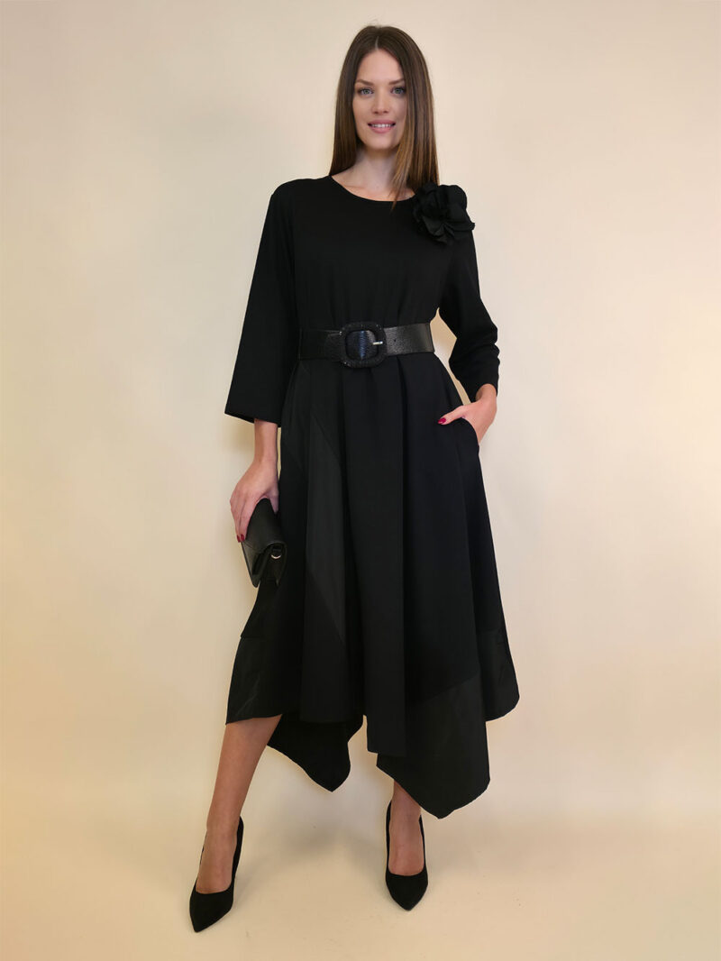 Haljina+cvijet 64 Kasandra - cotton felpa/taft UN - black