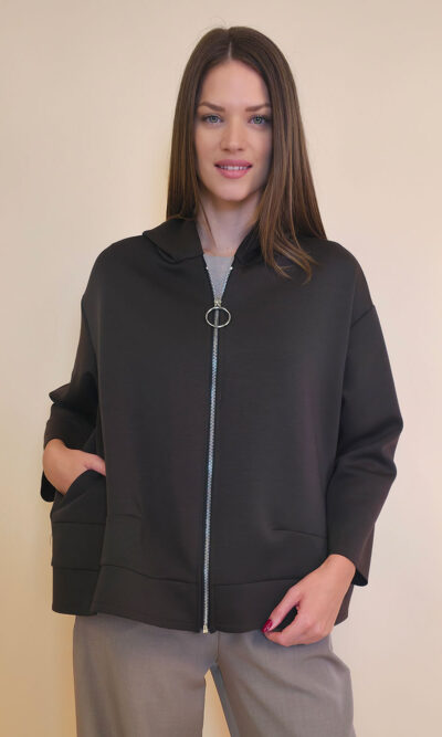 Jakna 48 Quinby - jersey UN cif/hood - brown