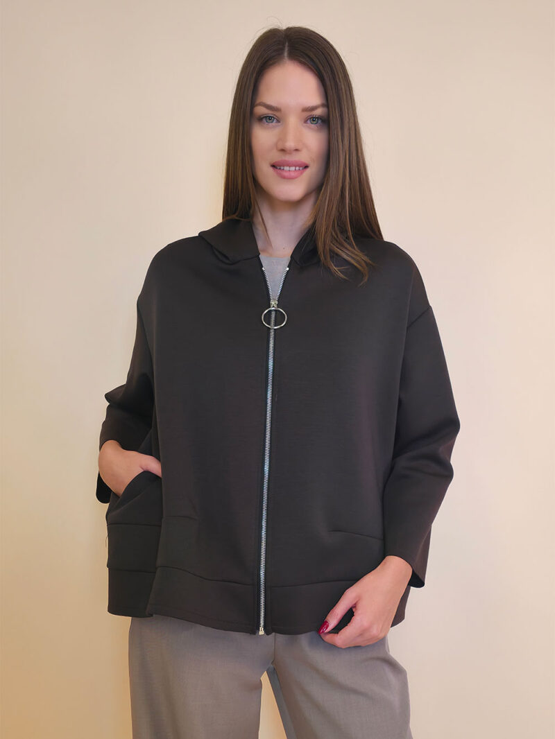 Jakna 48 Quinby - jersey UN cif/hood - brown