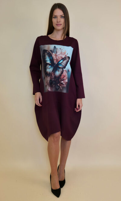 Haljina 48 YoYo PR - burgundy - Leptiri na ružama