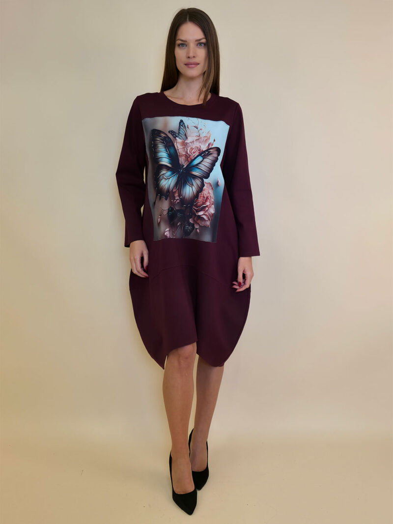 Haljina 48 YoYo PR - burgundy - Leptiri na ružama