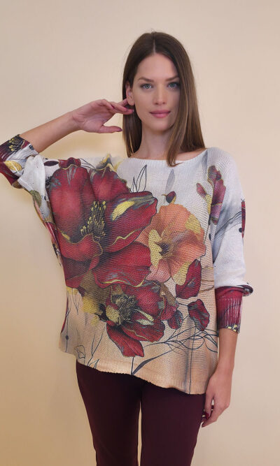Pulover 28 La Jolla - plt - Big Flowers Burgundy