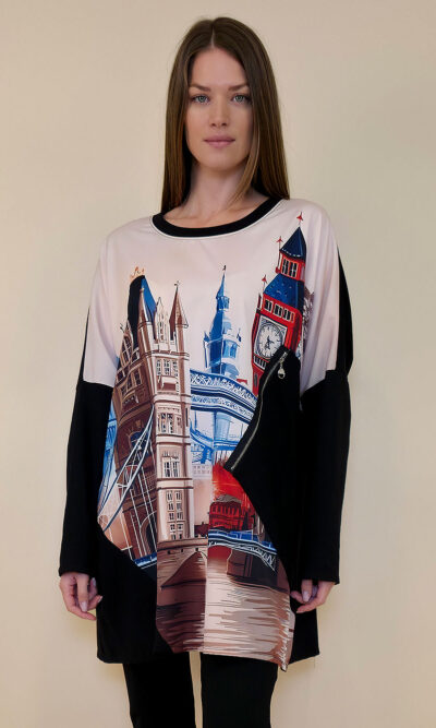 Tunika 42 Ponca - felpa/print cif džep - Tower Bridge