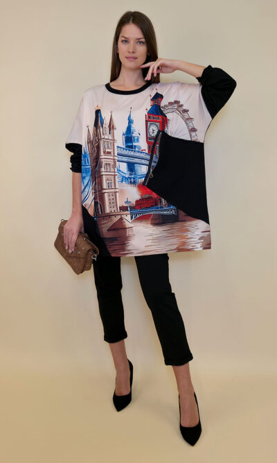 Tunika 42 Ponca - felpa/print cif džep - Tower Bridge