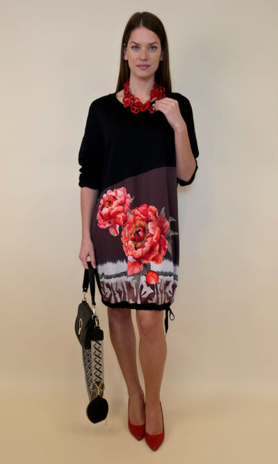 Haljina 42 Alma - felpa/print vezice - Two Red Peonies