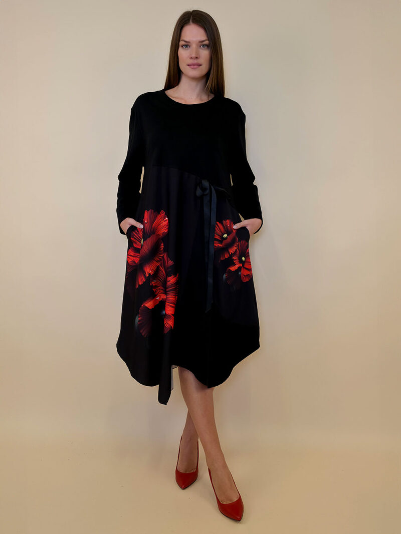 Haljina 52 Merna - felpa/mašna - Red Flower Duo