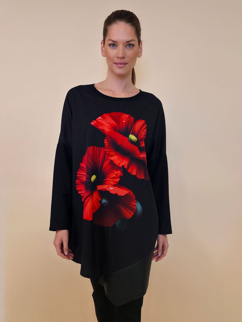 Tunika 40 Abie - felpa/ecco lajsna/print - Red Flower Duo