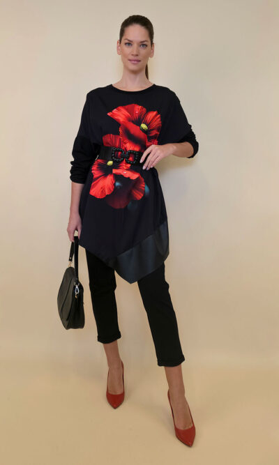 Tunika 40 Abie - felpa/ecco lajsna/print - Red Flower Duo