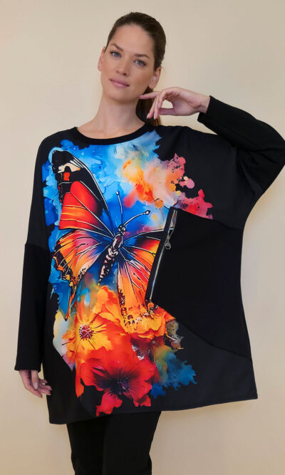 Tunika 42 Ponca - felpa/print cif džep - Butterfly Aqua