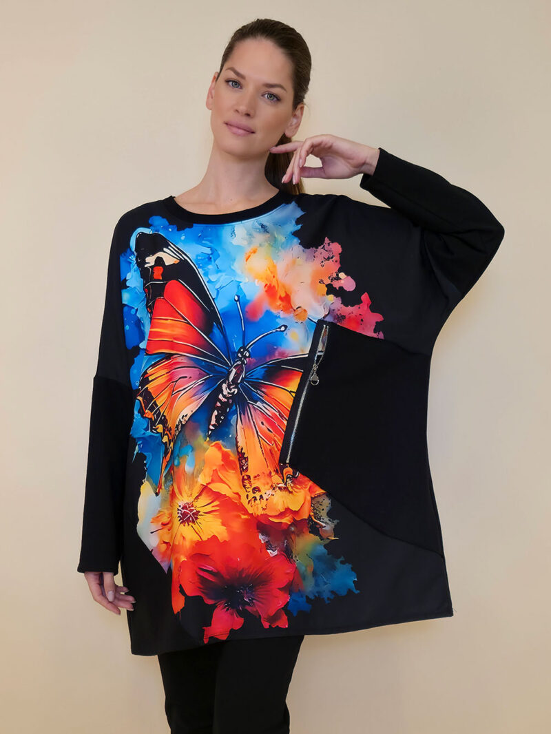 Tunika 42 Ponca - felpa/print cif džep - Butterfly Aqua