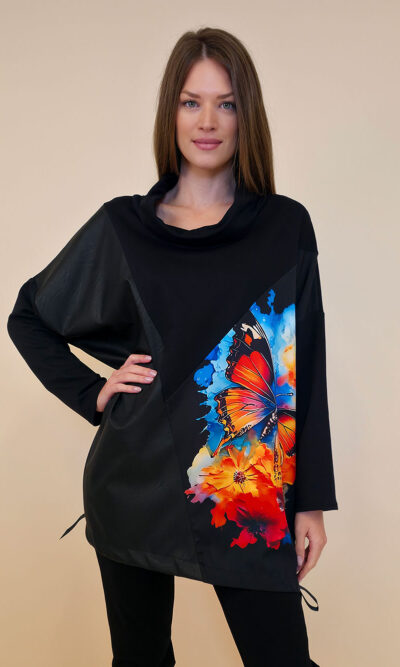 Tunika 48 Black Wings - felpa/ecco leather/print - Butterfly Aqua