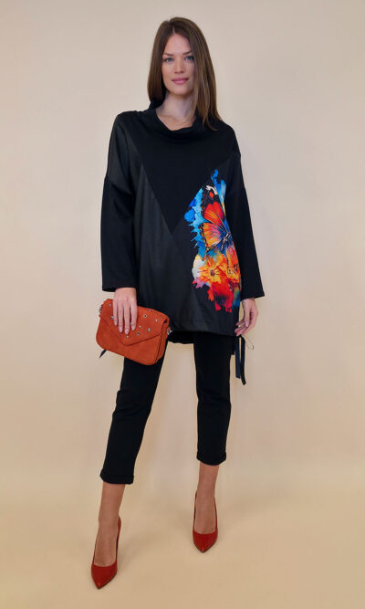 Tunika 48 Black Wings - felpa/ecco leather/print - Butterfly Aqua