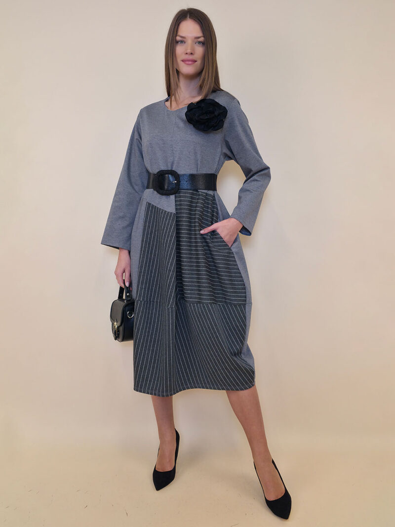 Haljina+cvijet 72 Nemaha - jersey UN+jersey stripes - grey/grey