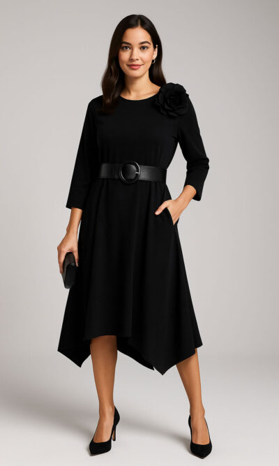 Haljina+cvijet 64 Kasandra - cotton felpa/taft UN - black