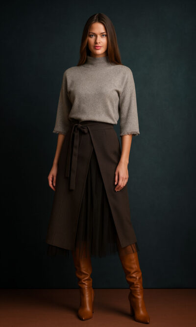 Suknja 56 Angerona - tesutto/till preklop - brown