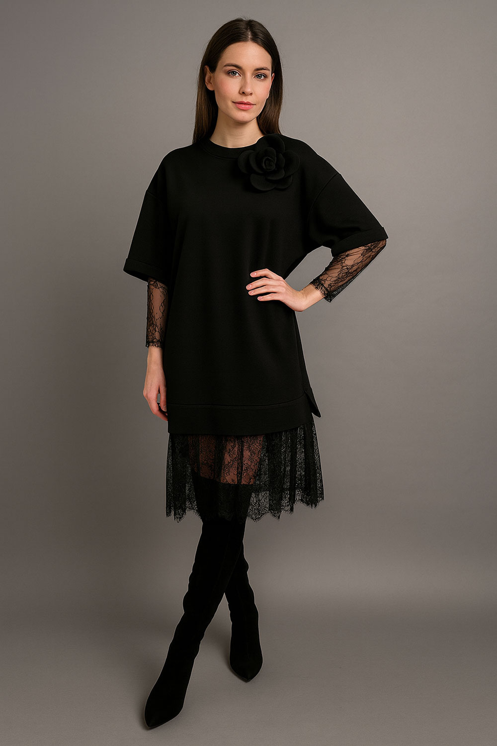 Haljina 68 Seldovia - felpa/lace - black