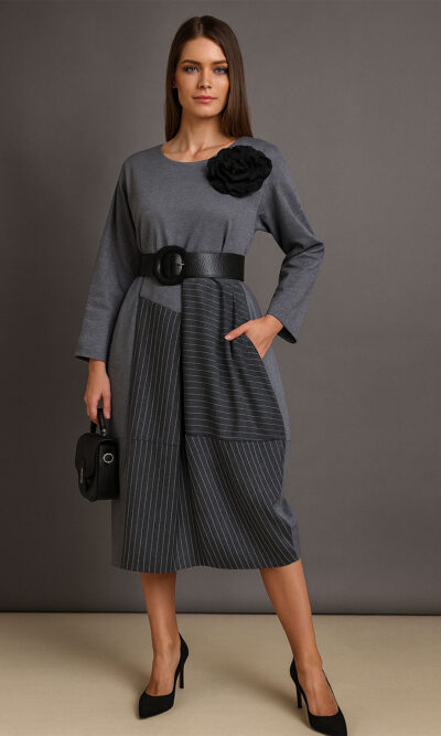 Haljina+cvijet 72 Nemaha - jersey UN+jersey stripes - grey/grey