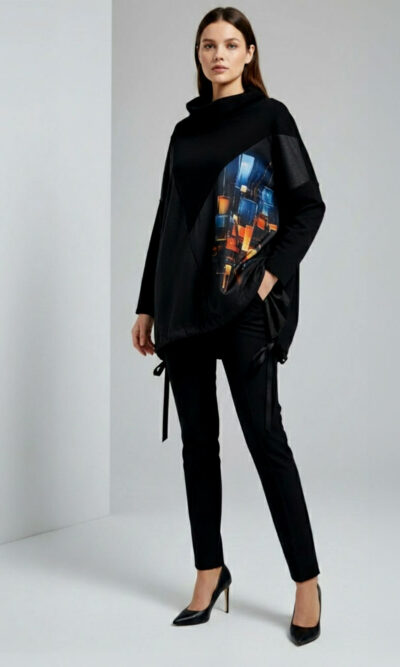Tunika 48 Black Wings - felpa/ecco leather/print - Kvadar