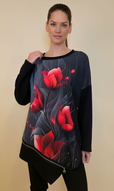 Haljina 40 Bonnie - felpa - Red Tulips in Grey
