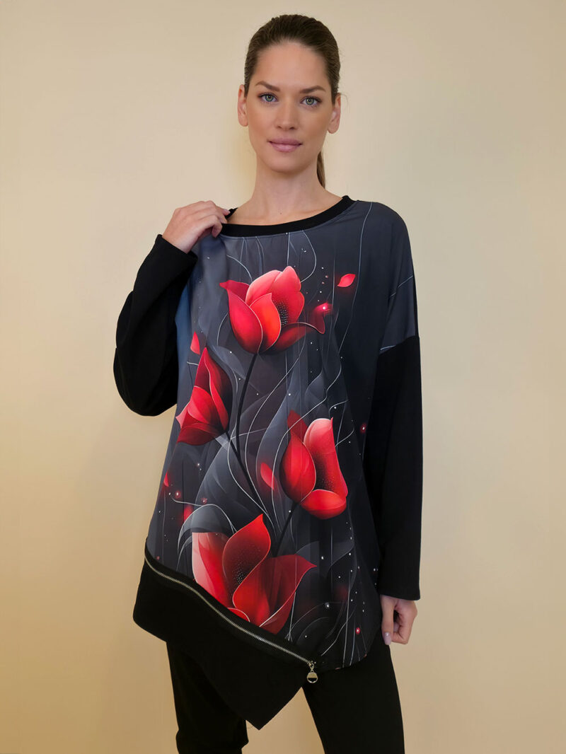 Haljina 40 Bonnie - felpa - Red Tulips in Grey