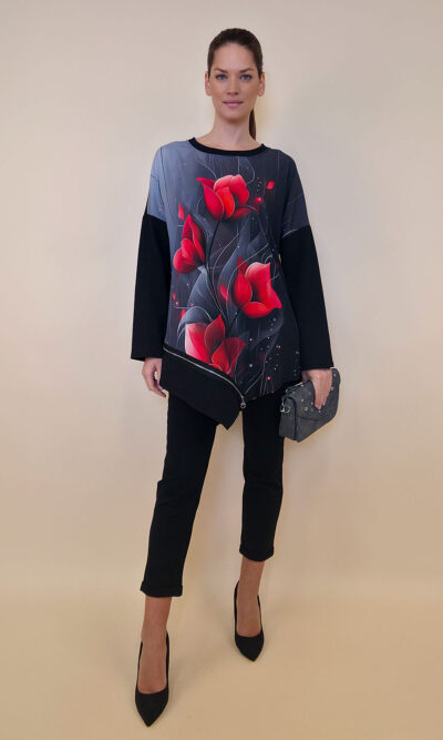 Haljina 40 Bonnie - felpa - Red Tulips in Grey