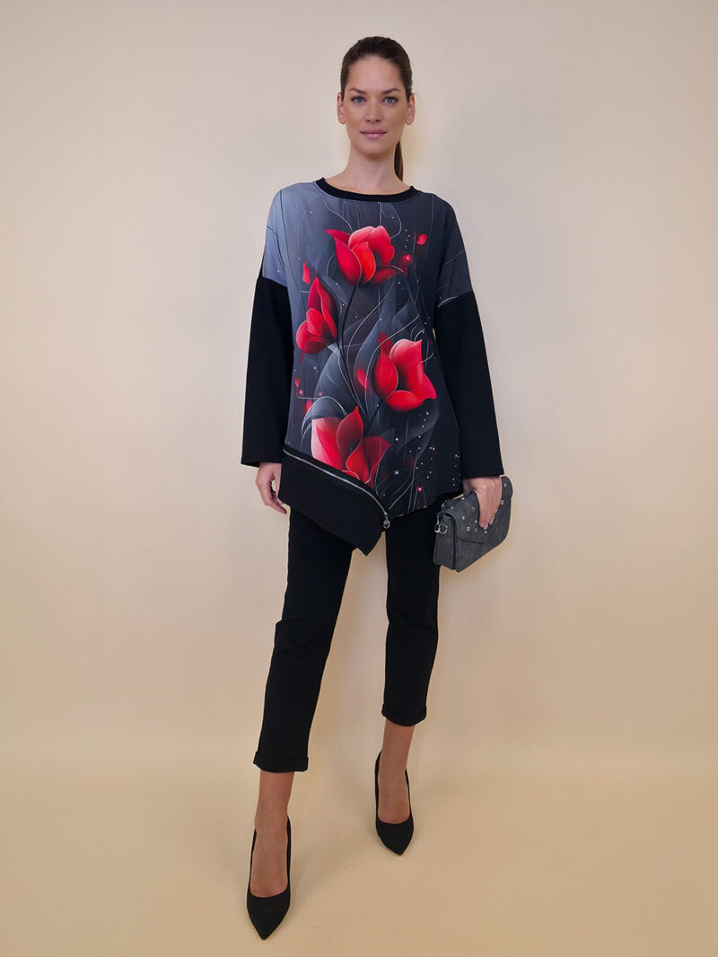 Haljina 40 Bonnie - felpa - Red Tulips in Grey