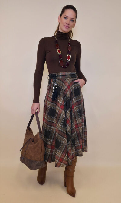 Suknja 34 Tahoe - jersey print tartan kocka - brown