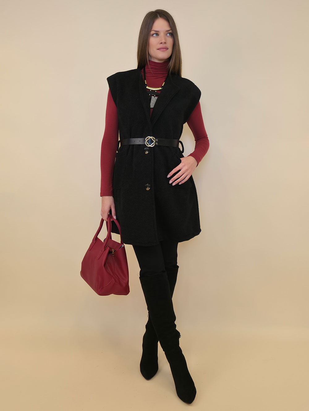 Kaput bez rukava+remen 72 Edenton - boucle UN - black