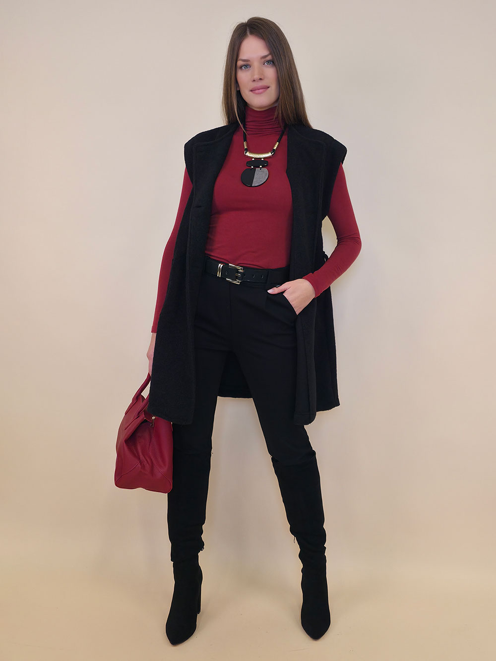 Kaput bez rukava+remen 72 Edenton - boucle UN - black